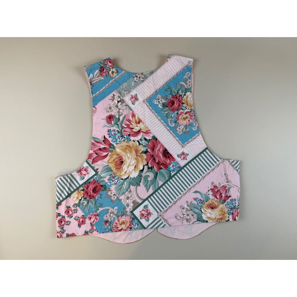 Cottagecore Floral Patchwork Cotton Vest Lace Trim Large Handmade - Picture 2 of 7